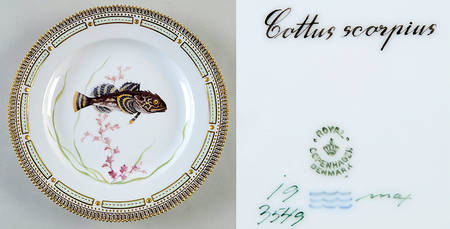 Flora Danica Fish Service Fish Dinner Plate-Cottus scorpius