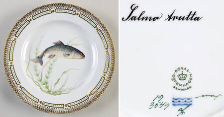 Flora Danica Fish Service Fish Dinner Plate-Salmo Arruta
