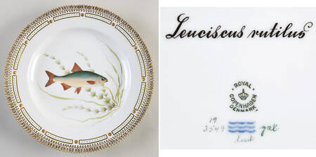 Flora Danica Fish Service Fish Dinner Plate-Leuciscus rutilus