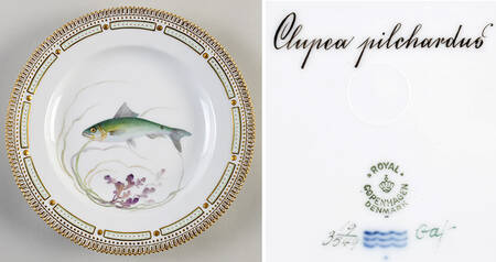 Flora Danica Fish Service Fish Dinner Plate-Clupea Pilchardus