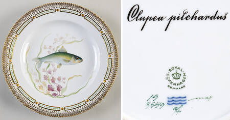 Flora Danica Fish Service Fish Dinner Plate-Clupea Pilchardus