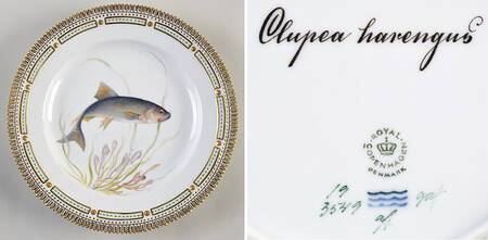Flora Danica Fish Service Fish Dinner Plate-Clupea harengus