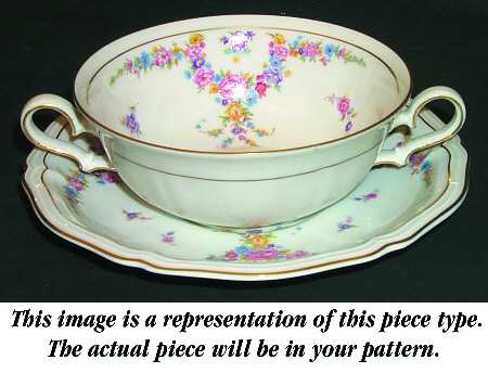 2664 (Chippendale, Cream, Green Trim) Flat Cream Soup Bowl & Saucer Set