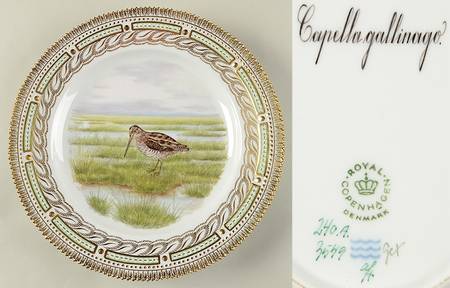 Flora Danica Game Series (Birds) Feathered Dinner Plate-Capella gallinago/Snipe