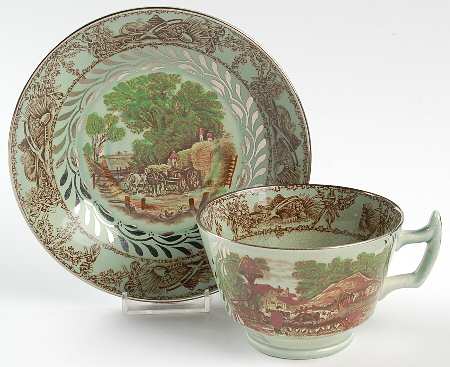 Rural Scenes Brown Multicolor (Laurel Inner Band) Oversized Cup & Saucer Set