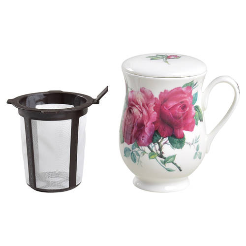 English Rose (Ribbed, No Trim) Eleanor Mug & Lid w/Plastic Infuser