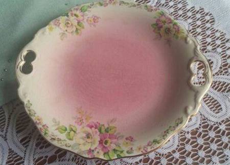 Apple Blossom Pink Handled Cake Plate