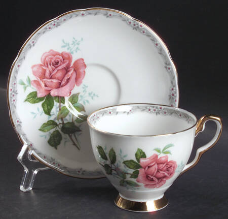 Roses To Remember (Pink, Scalloped) Footed Cup & Saucer Set