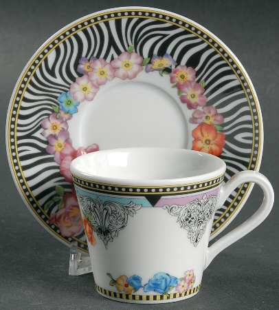 Hot Flowers Flat Demitasse Cup & Saucer Set