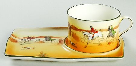Hunting (John Peel, Earthenware) Dessert Plate & Cup Set