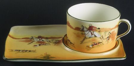Hunting (John Peel, Earthenware) Dessert Plate & Cup Set