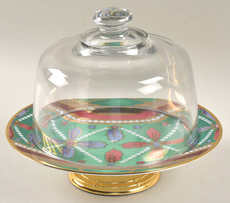 Gold Buffet (Ornaments) 6 1/2"-7 1/2" Footed Cheese Plate w/ Glass Dome HC