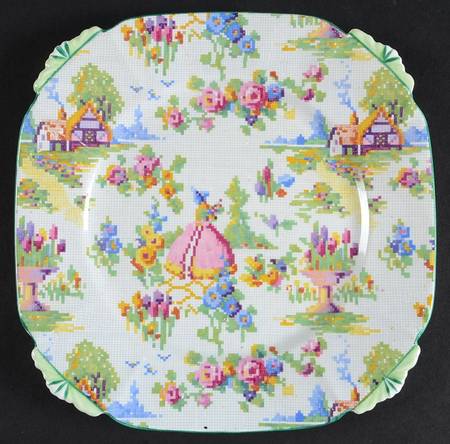 Lady Gay (Square Tab, Green Trim) Bread & Butter Plate