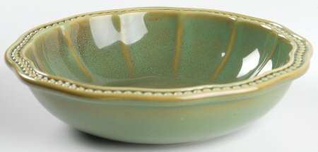 Hobnail Fall Green Rim Soup Bowl