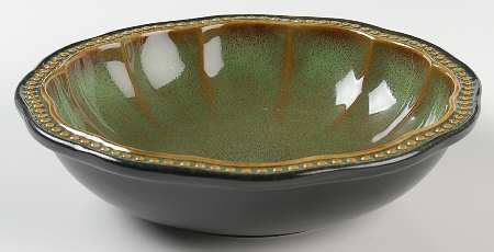 Hobnail Fall Green Rim Soup Bowl