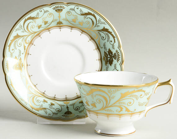 Darley Abbey Harlequin Green Footed Cup & Saucer Set