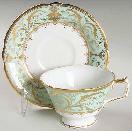 Darley Abbey Harlequin Green Footed Cup & Saucer Set
