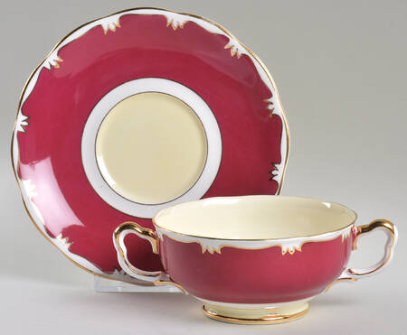 1969 Red Footed Cream Soup Bowl & Saucer Set