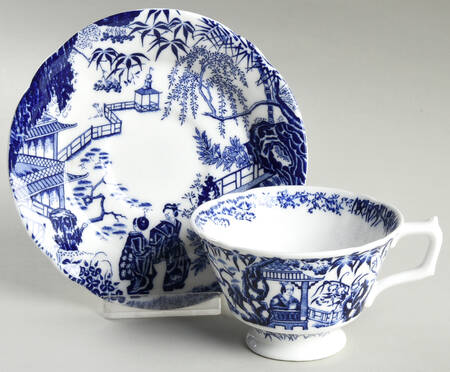 Blue Mikado (No Trim) Footed Cup & Saucer Set by Royal Crown Derby