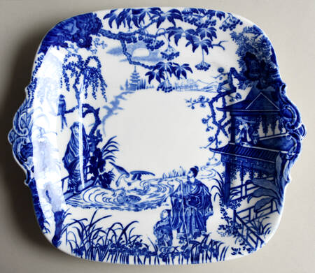 Blue Mikado (No Trim) Square Handled Cake Plate
