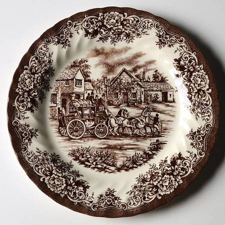 Coaching Scene Brown (Swirl) Salad Plate
