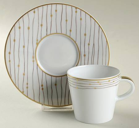 Pluies Gold Flat Demitasse Cup & Saucer Set
