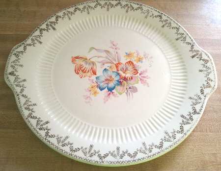 Painted Flowers Handled Cake Plate