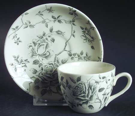 Shadow Rose (Gray) Flat Demitasse Cup & Saucer Set