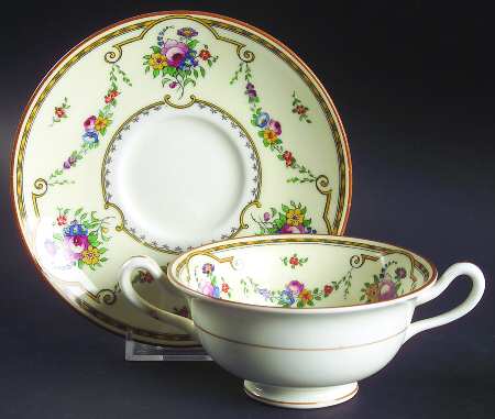 Sledmere (Cream Rim) Footed Bouillon Cup & Saucer