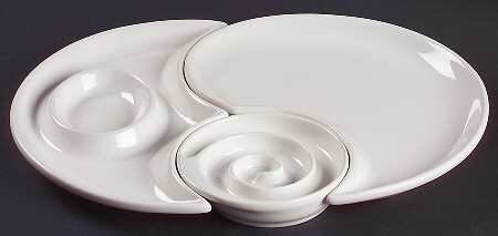 Bay Leaves White 3 Piece Chip/Dip Set with Interlocking Pieces