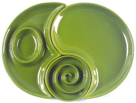 Bay Leaves Dark Green 3 Piece Chip/Dip Set with Interlocking Pieces