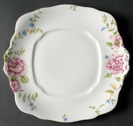 English Rose Square Handled Cake Plate
