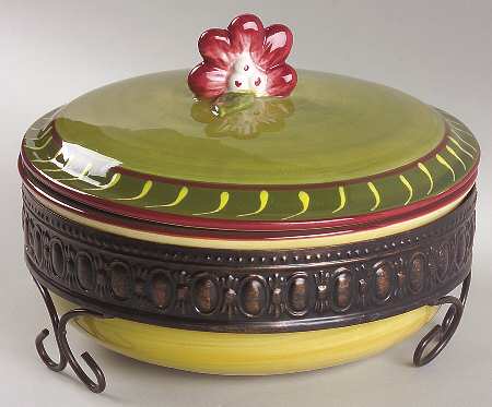 Fleuron 1 Qt Round Covered Casserole & Metal Stand