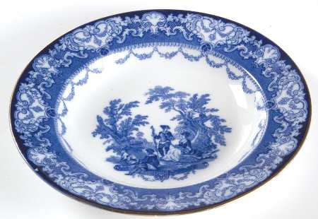Watteau (Smooth, People, Transferware, Gold Trim) Large Rim Soup Bowl