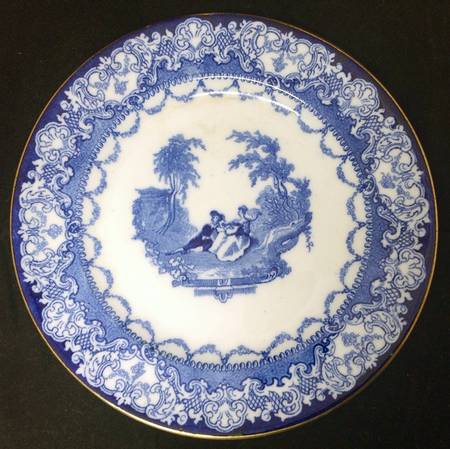Watteau (Smooth, People, Transferware, Gold Trim) Salad Plate