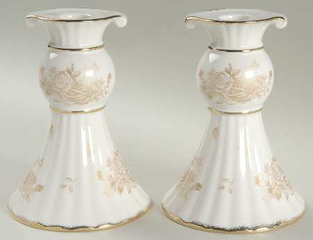 Old Country Roses Gold 6" Candlestick - Set of 2