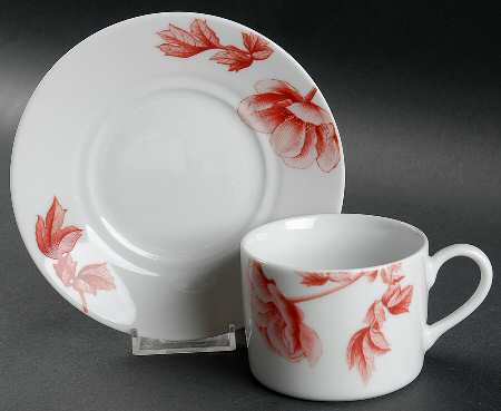 Red Peony Flat Cup & Saucer Set