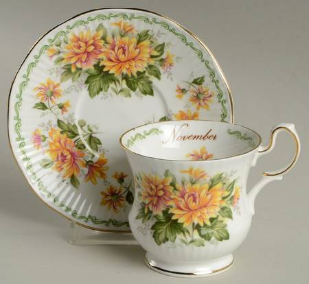 Special Flowers (With Month) Footed Cup & Saucer Set