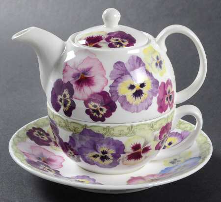Pansy Tea for One (Stacking Teapot w/Cup & Saucer)