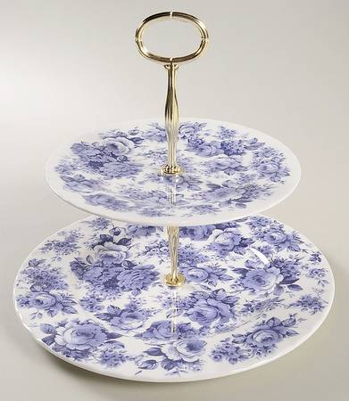 English Chintz 2 Tiered Serving Tray (Dinner & Salad Plate)