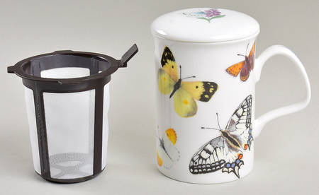 Butterfly Garden Lancaster Mug & Lid w/Plastic Infuser by Roy Kirkham