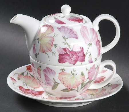 Sweet Pea Tea for One (Stacking Teapot w/Cup & Saucer)