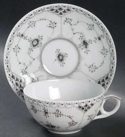 Black Fluted Half Lace Flat Cup & Saucer Set