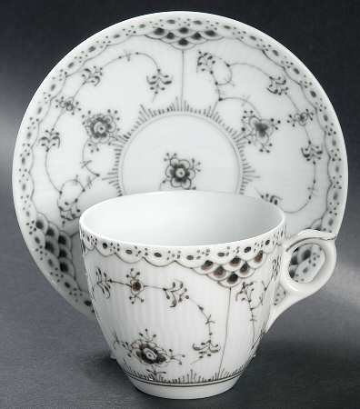 Black Fluted Half Lace Flat Cup & Saucer Set