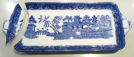 Willow (Blue Trim) Large Sandwich Tray