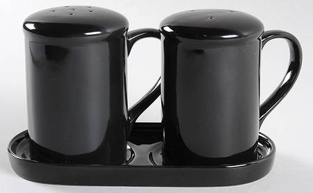 Black (Square) (3 Pc) Salt & Pepper Tray Set