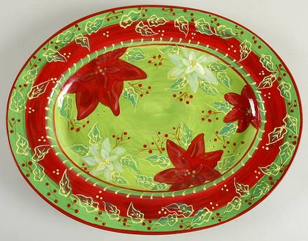 Holly Christmas 14" Oval Serving Platter