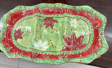 Holly Christmas 3-Part Oval Divided Server