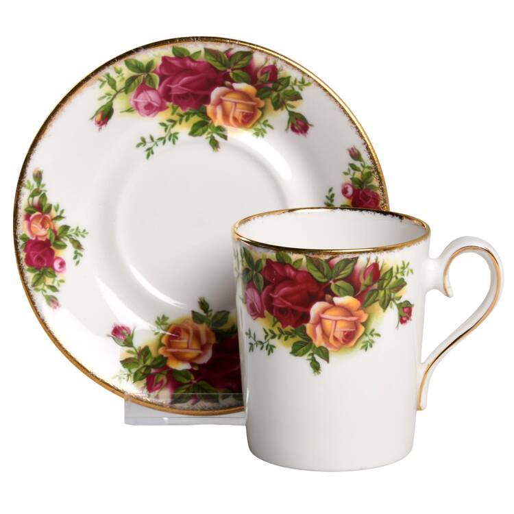 Old Country Roses (Not Fluted) Flat Demitasse Cup & Saucer Set