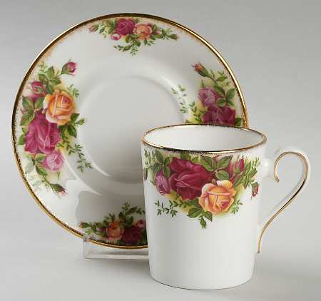 Old Country Roses (Not Fluted) Flat Demitasse Cup & Saucer Set